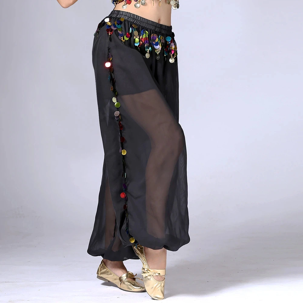 

Women Wide Leg Dance Pants Sequin Tassel Belly Dance Costume Ethnic Xinjiang Lantern Pants Stage Performance Casual Loose Trouse