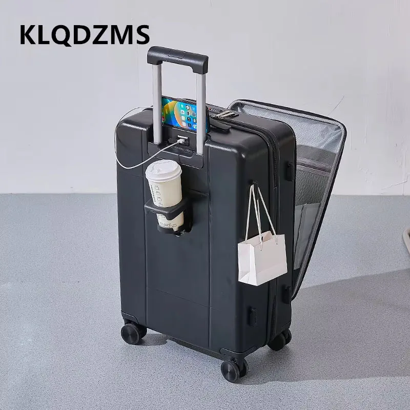 

KLQDZMS Laptop Suitcase Front Opening PC Boarding Case USB Charging Trolley Case 20"22"24"26"28 Inch Women's Cabin Luggage