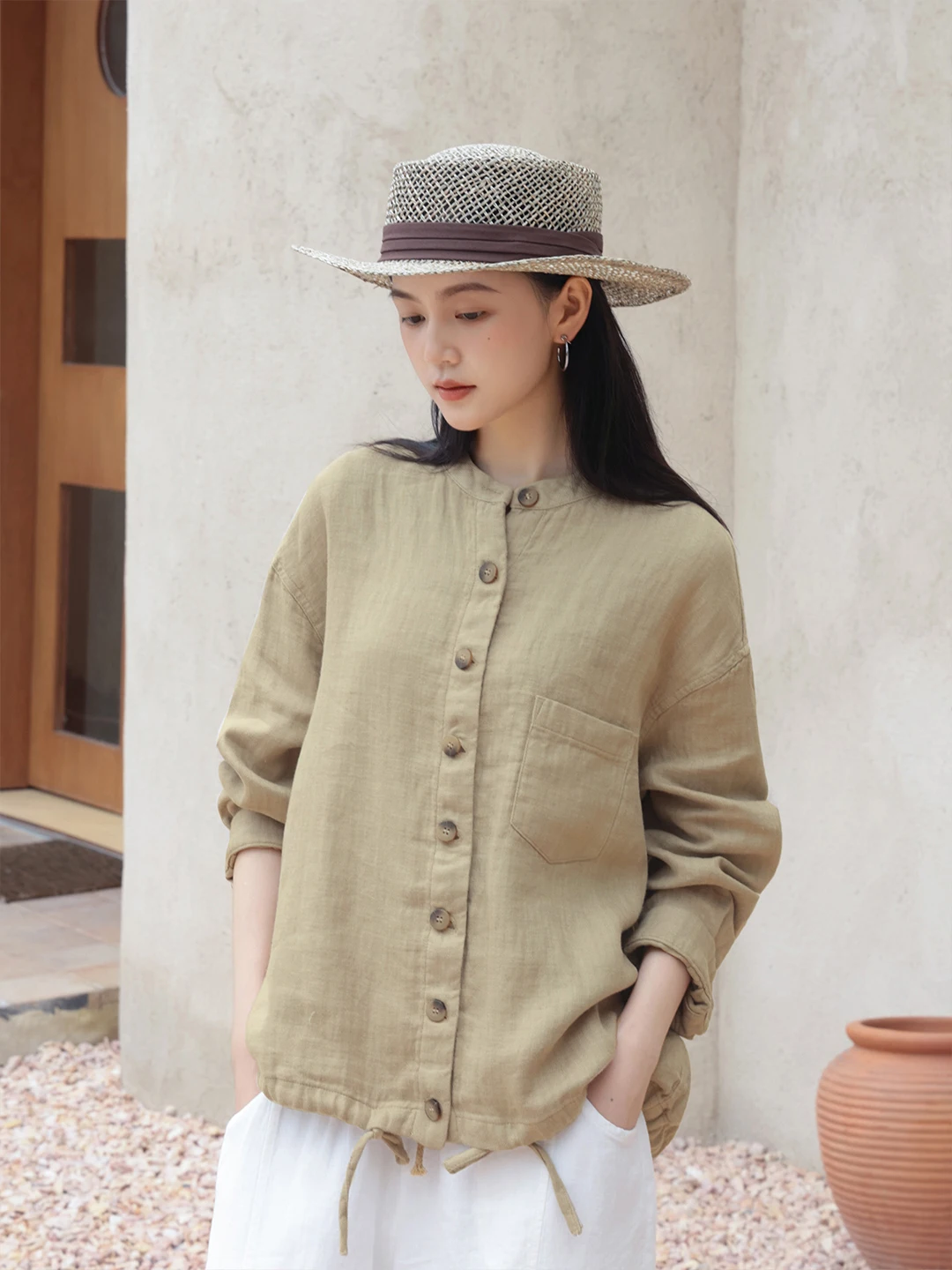 

Casual Han Haax Long Sve Stand Collar Women's Jaet Spring Autumn New Sle Comfortable Loose Fit ort Coat FSY50908