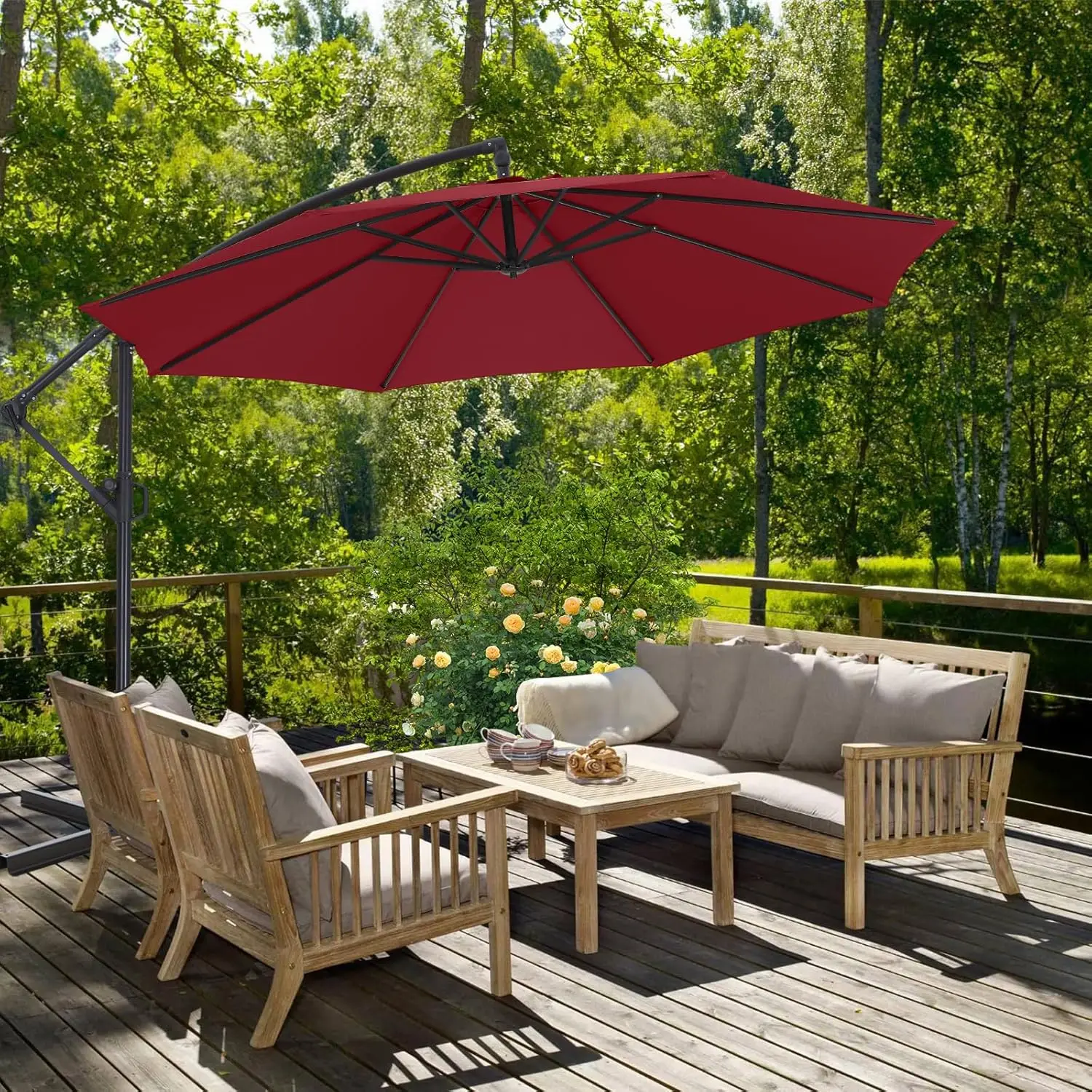 

10FT Cantilever Patio Umbrella with base included, 360° Rotation Outdoor Offset Umbrella for Backyard, Deck,Customized