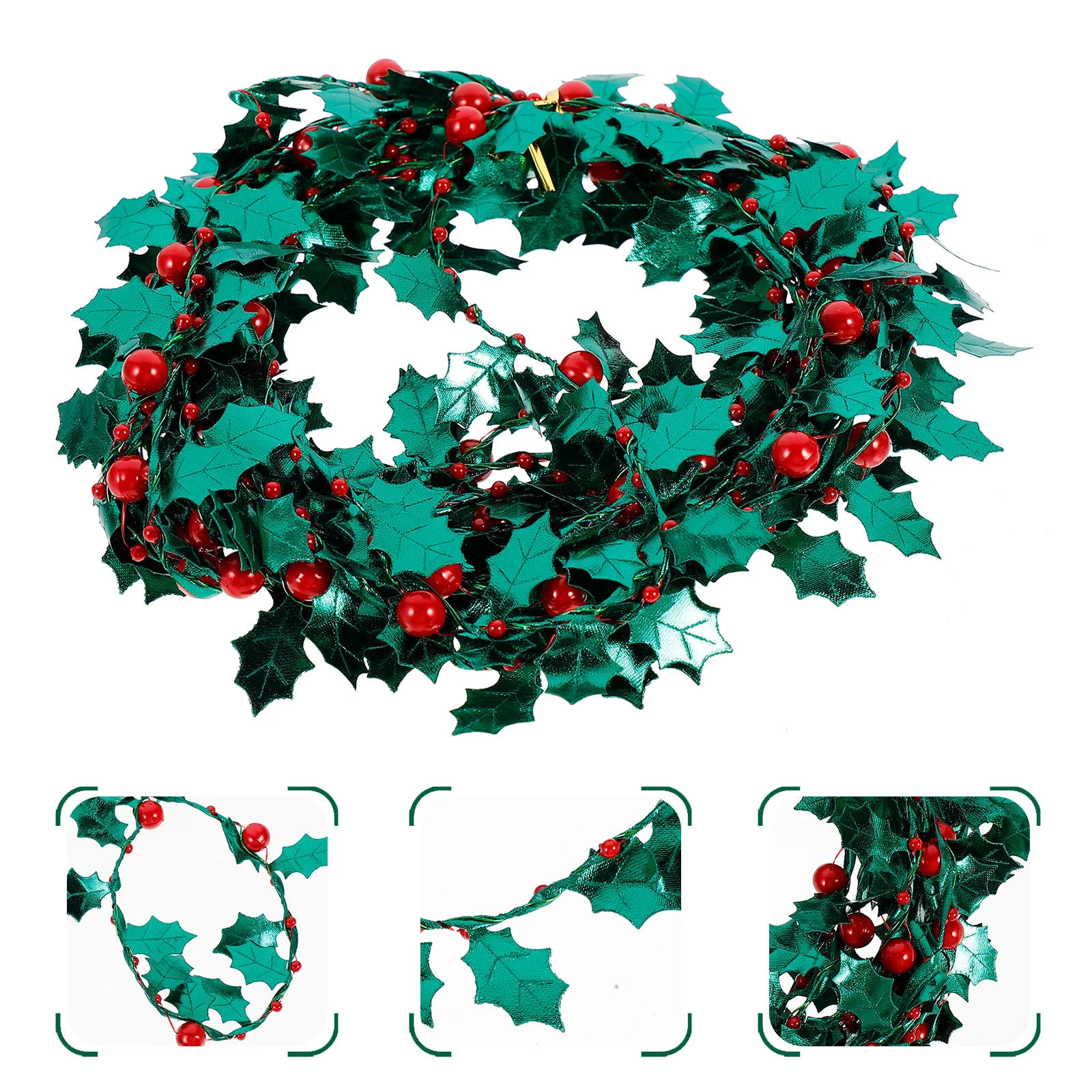 

Green Leaf Decorations Christmas Gift Garland Holiday Craft Tinsel Red Decorate
