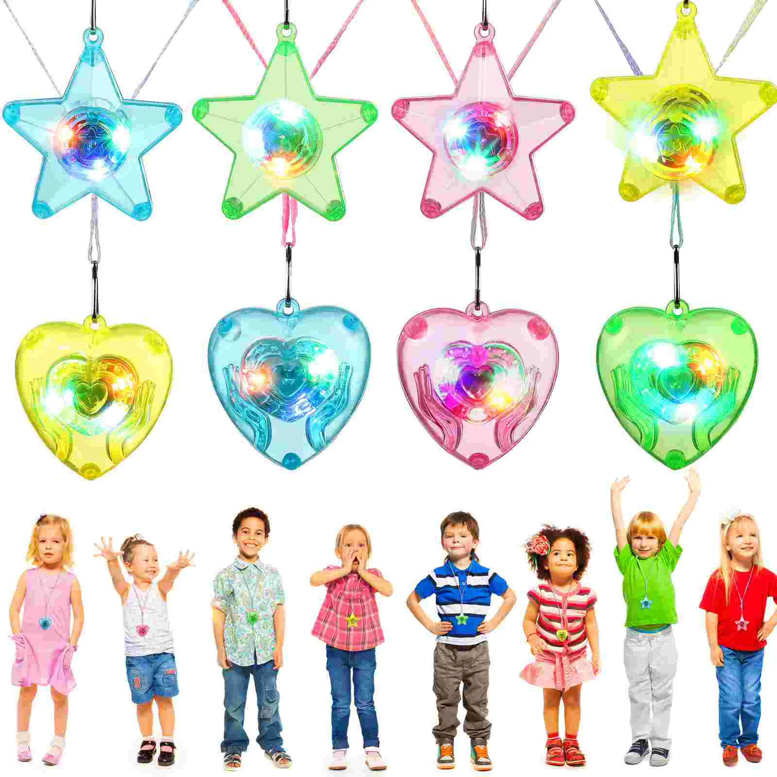 8 Pcs Girl Gift for Girls Flashing Pendant Necklace LED Light Heart Rave Accessories Moon Beads up Bulb Necklaces Lovers