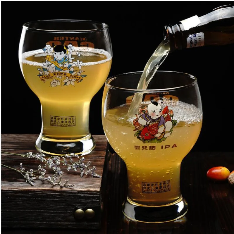 400-500ml Creative Craft Beer Mug Baby Fat IPA Boys and Girls Pattern Juice Cool Drinks Cup Summer Drinking Drinkware Wine Cup