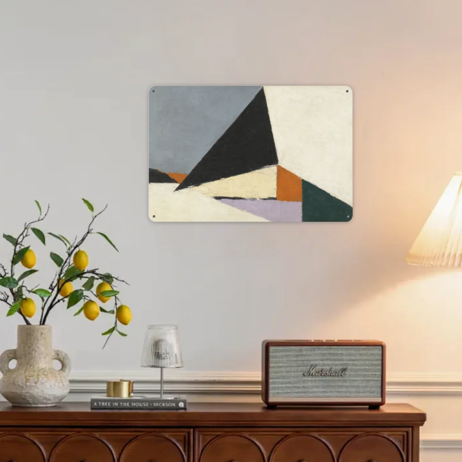 Abstract Geometric Triangle Metal Tin Sign Mid Century Modern Wall Art Minimalist Vintage Wall Decor Plaque for Living Room Bedroom Office Home Decoration