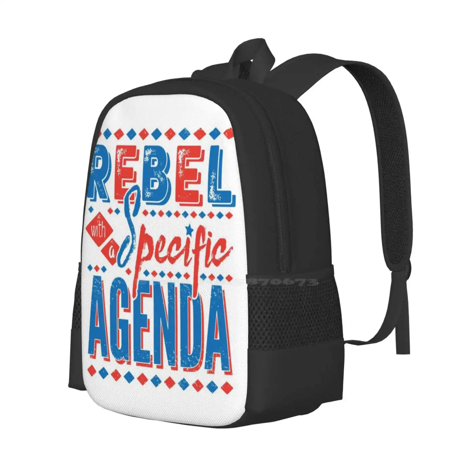 Rebel Pattern Design Bagpack School Bags Rebel Typography Type Lettering Distressed Quote Words Red Blue Irony Humour Funny