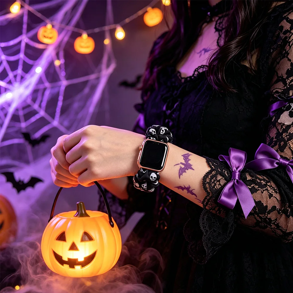 Halloween Scrunchie Watch Strap for Apple Watch Band Elastic Fabric Bracelet for iWatch Series 10 9 8 7 6 SE - view 3