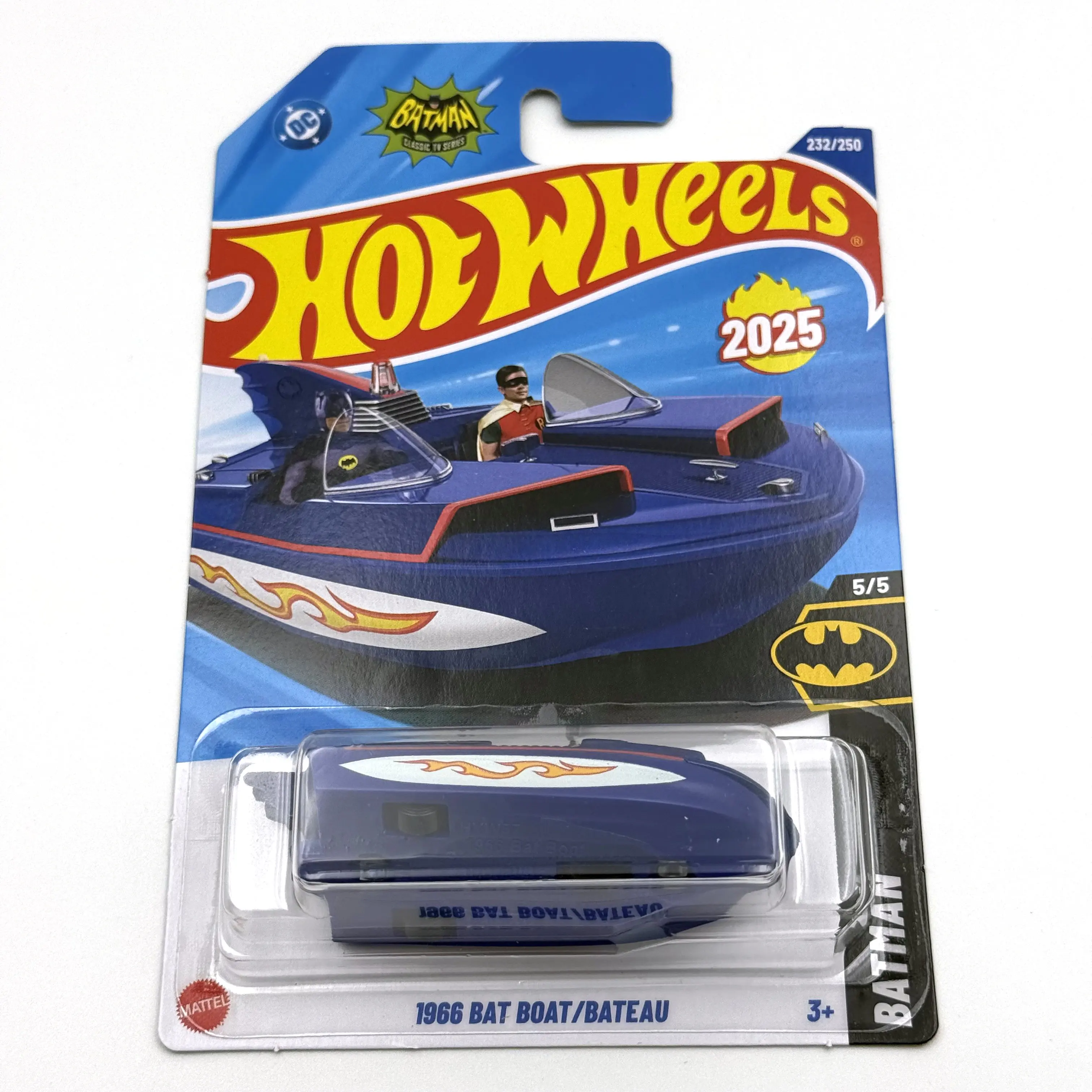 2025-232 Hot Wheels Cars 1966 Bat Boat 1/64 Modèle en métal moulé sous pression Jouet Vehicles Véhicules