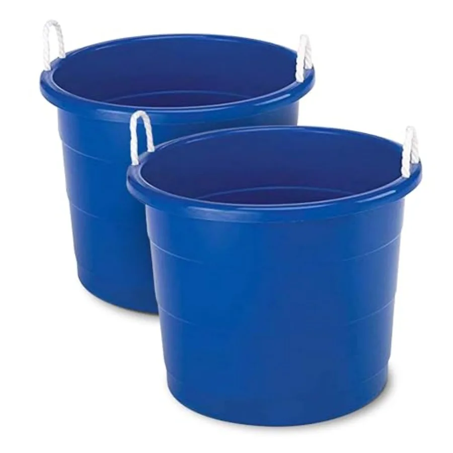 

2-Pack Utility Tub Large Plastic Storage Bucket with Rope Handles 18 Gallon Blue - Portable Indoor and Outdoor Buckets for Kitc