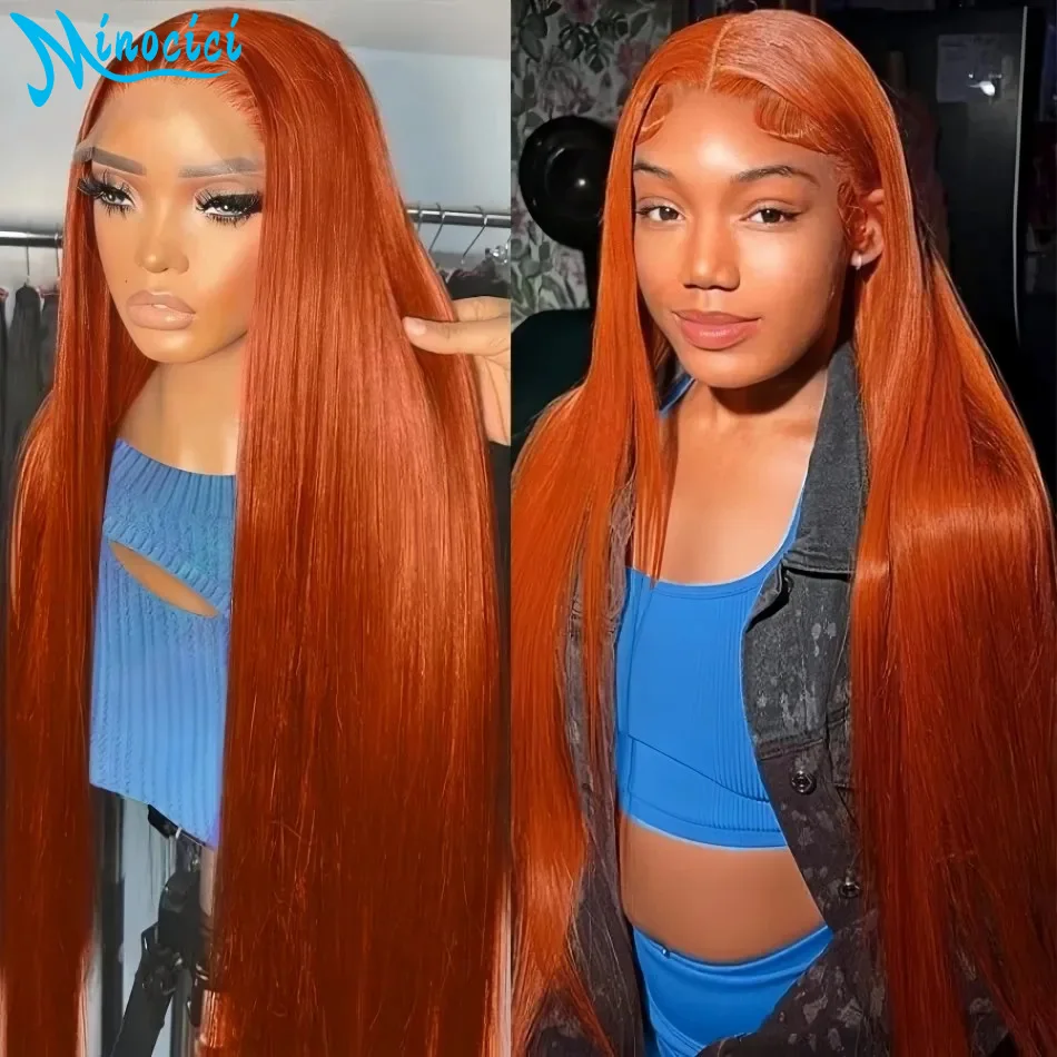 

Straight Human Hair Wigs 100% Ginger Orange 13X6 Hd Lace Frontal Wig 220 Density 350 Colored Lace Front Wigs Preplucked Hair Wig