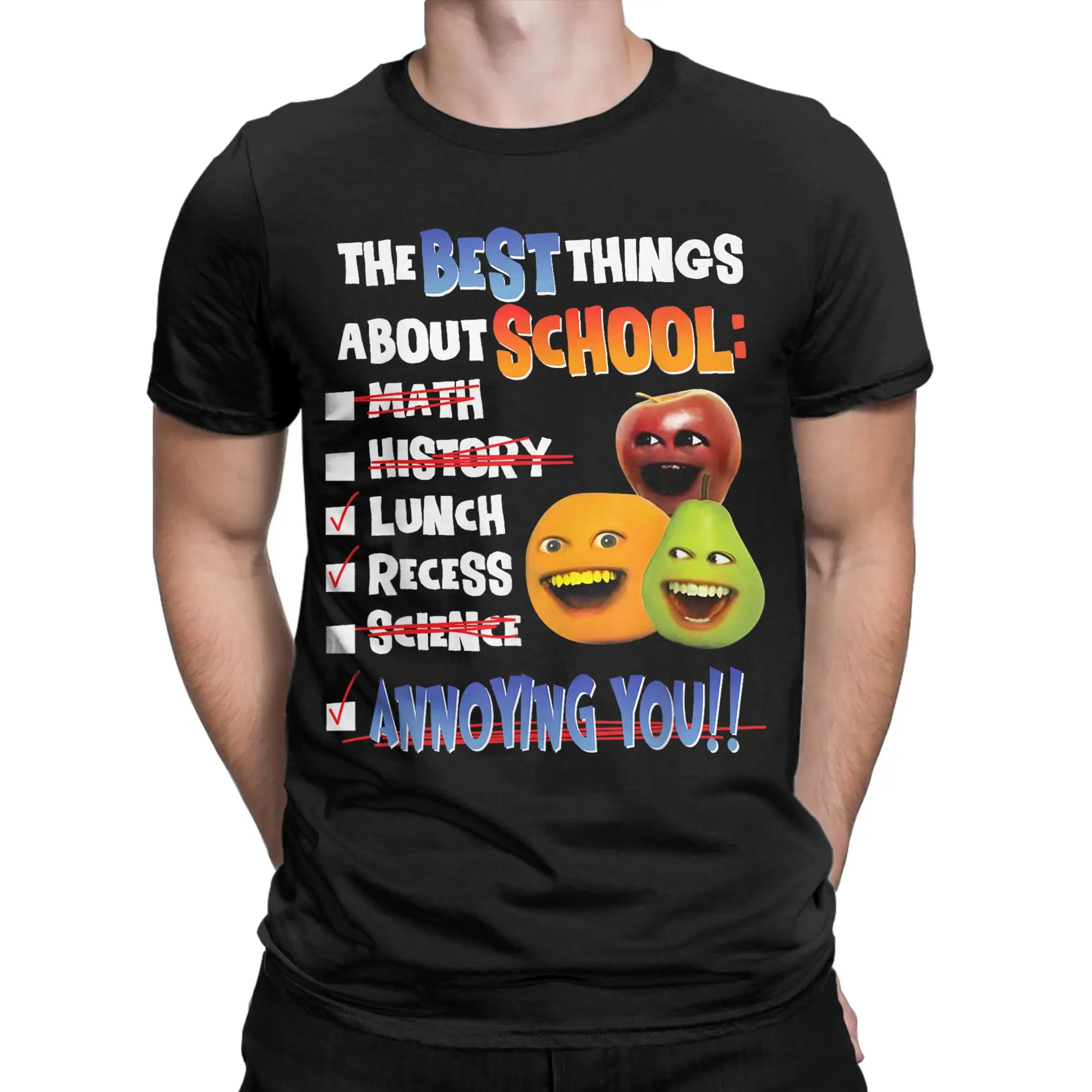 The Best Things About School Math History Lunch Recess Cotton T-Shirt For Men's Summer Funny Annoying Orange Tee Shirt Clothes