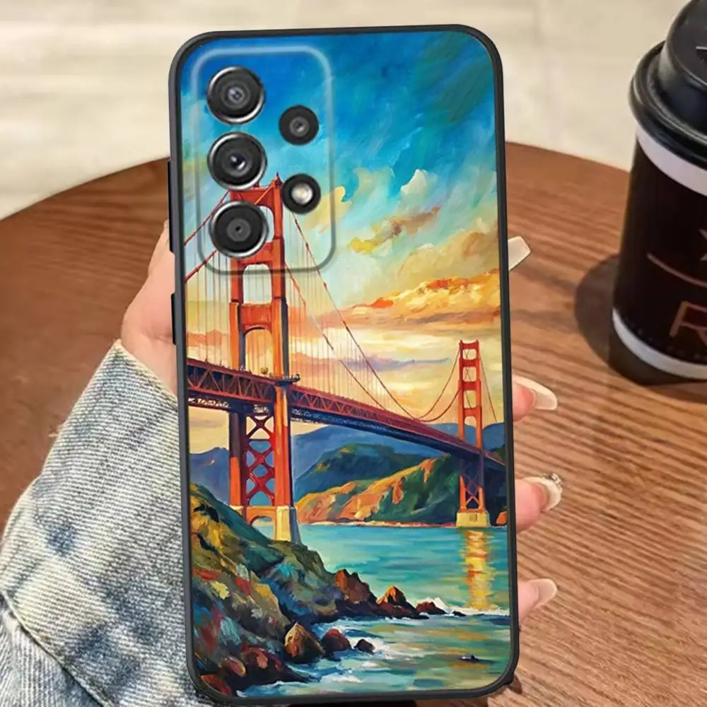 Capa de telefone Golden Bridge San Francisco para Samsung S25, S24, S21, S22, S23, S30, Ultra, S20, Plus, Fe, Lite, Note, 10,9,5G Capa preta