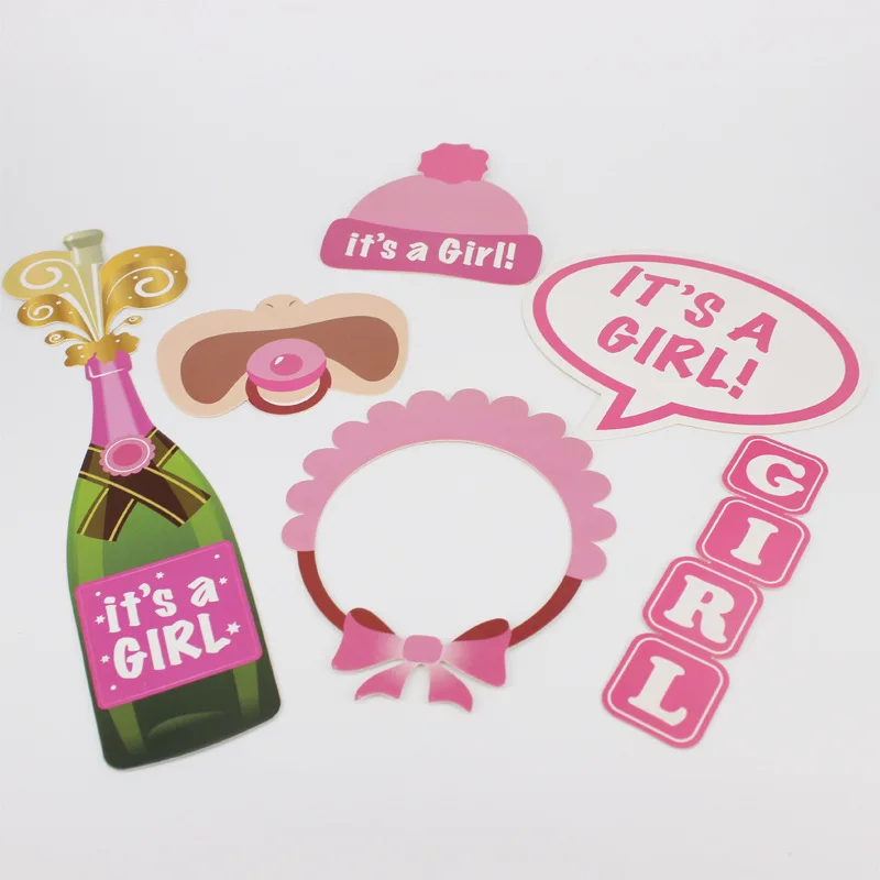 19pcs Pink Lovely It\'s a Girl Photobooth Props for Baby Shower Accessories Newborn Girl Gift Party Favor Supplies