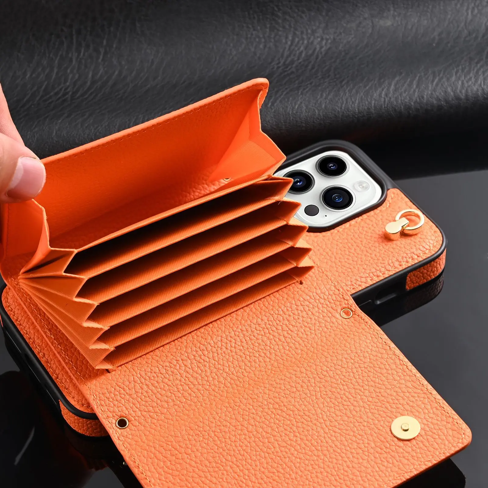 Suitable for iPhone 15 Left and Right Accordion Card Case 14 Promax Crossbody 13 12 Promax Magnetic Bracket 11 Protection Cover