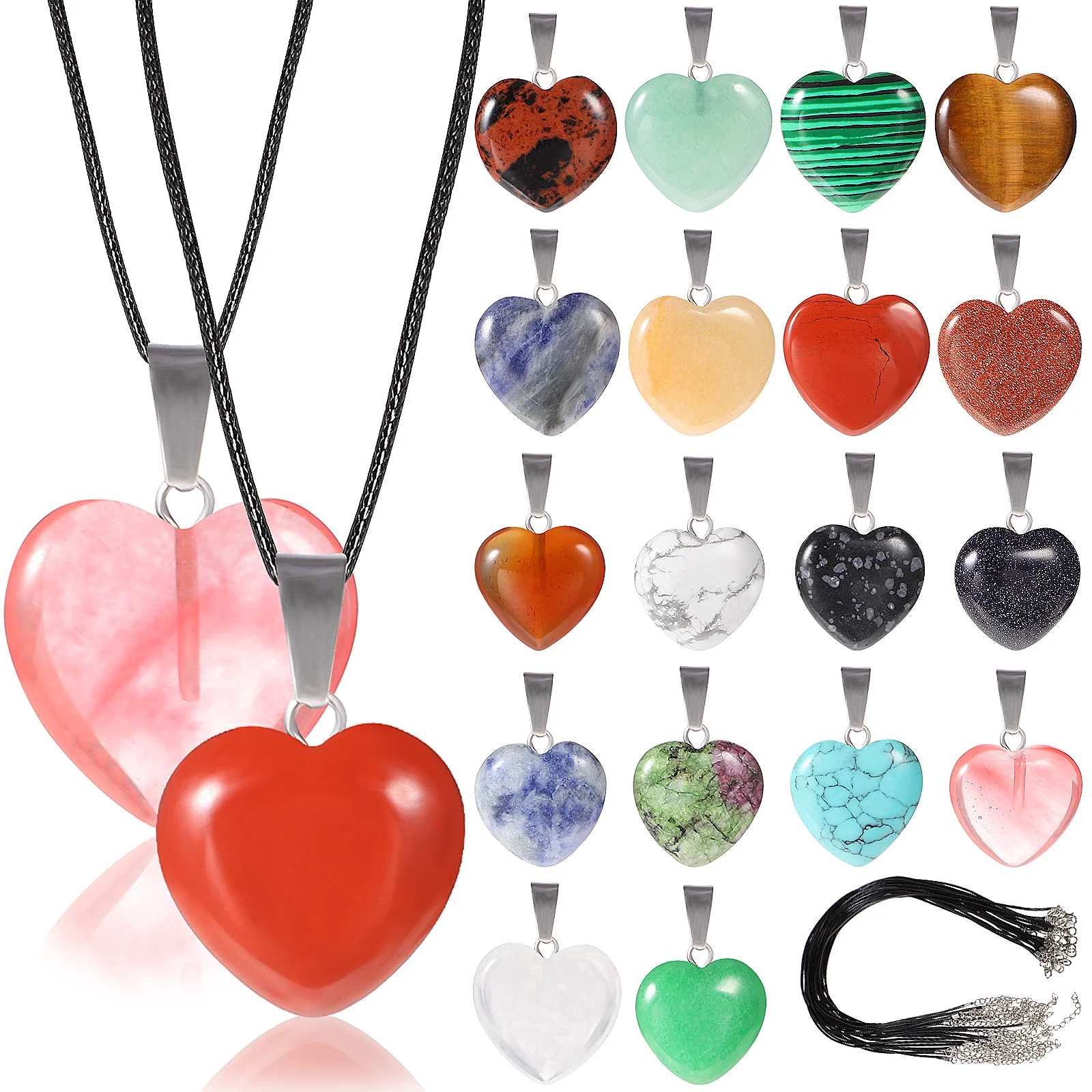 

1 set 20mm 16mm Heart Shaped Stone Pendant DIY Charms Necklace Bracelet Jewelry Making Crafts Premium Material Gifts