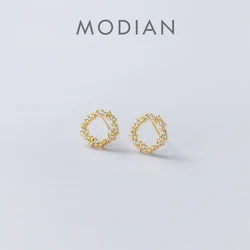 Modian Wedding Engagement Statement Jewelry for Women 925 Sterling Silver Shiny Zircon Geometric Round Stud Earrings Jewelry