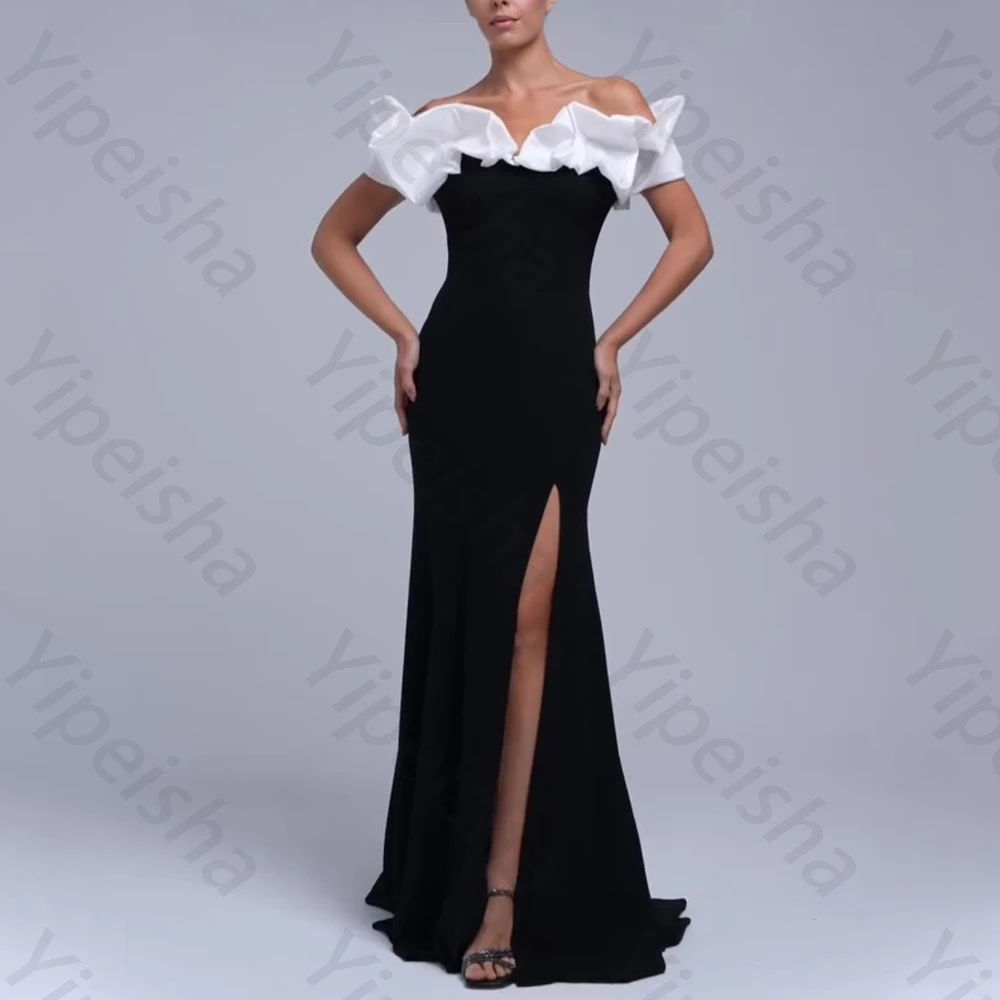 Abiti da sera personalizzati con maniche corte con spalle scoperte Elegante abito da celebrità con spacco laterale Squisiti abiti da ballo di alta qualità