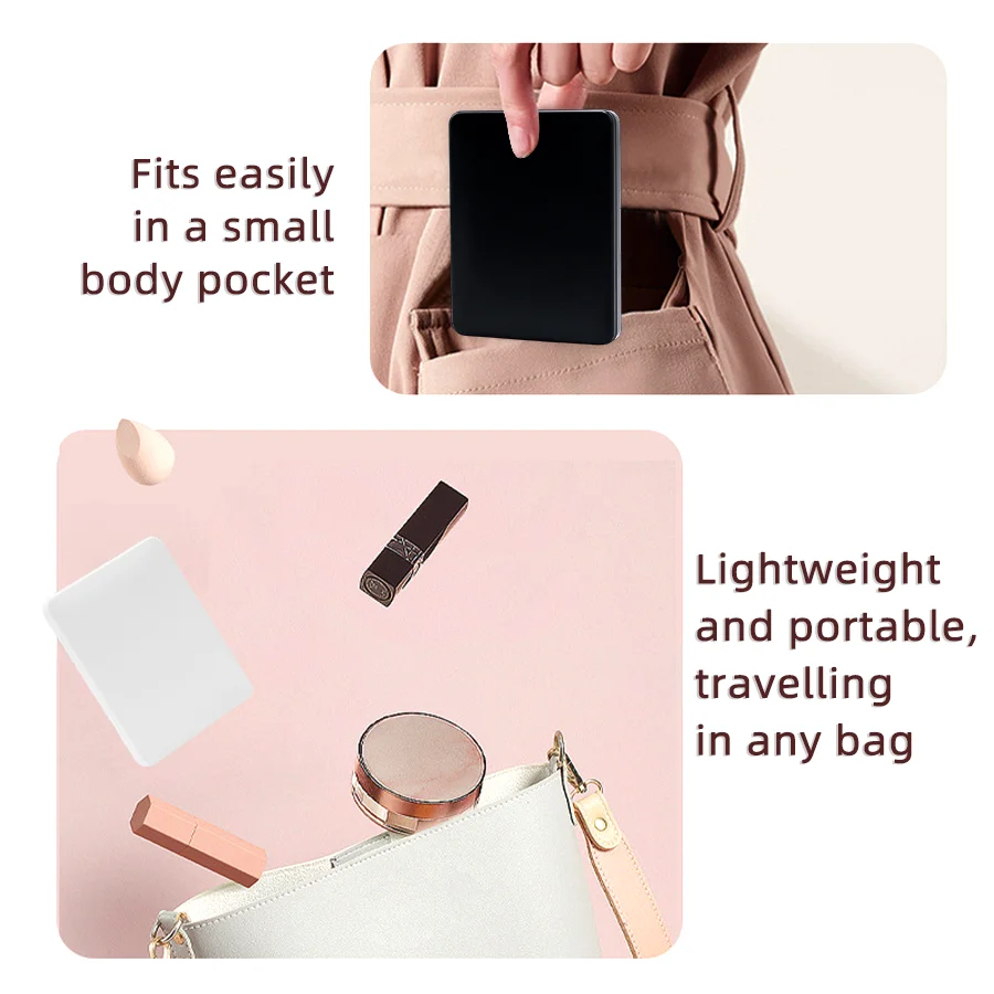 LED 3-Color Dimmable Double-Sided Mirror (HD + 2x) - Ultra-Thin Foldable, Ins Style, Travel Touch-Up, Gift for Women