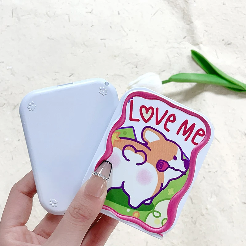 Cartoon Corgi Mini Folding Makeup Mirror With Comb Cute Puppy Portable Handheld Makeup Mirror For Women Girls