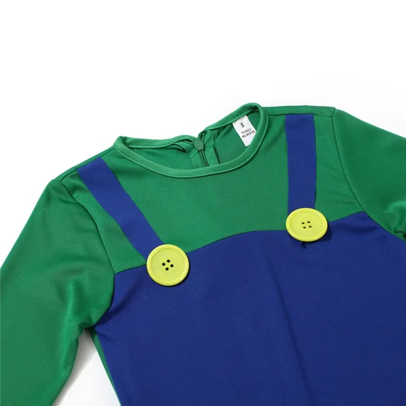 Child Super Mari Bros Cosplay Costumes Kids Anime Fantasy Romper Boy Girl Halloween Party Long Sleeve Dress Hat Costume