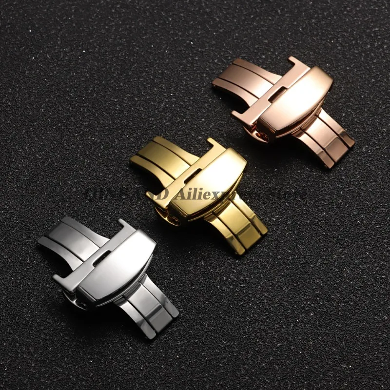 مشبك ساعة 10/12/14/16/18/20/22 مللي متر مشبك فراشة عالمي من الفولاذ المقاوم للصدأ مشبك قابل للطي معادن زر ضغط مزدوج ملحق