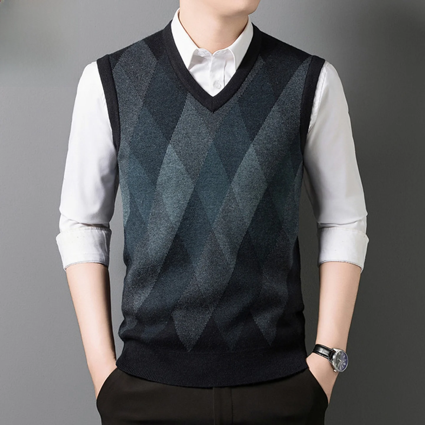 

Вязаный жилет Legend Paul M Pure Camere Svel, теплый, деловой, с V-образным вырезом, из смесовой шерсти, свободного кроя, осень-зима