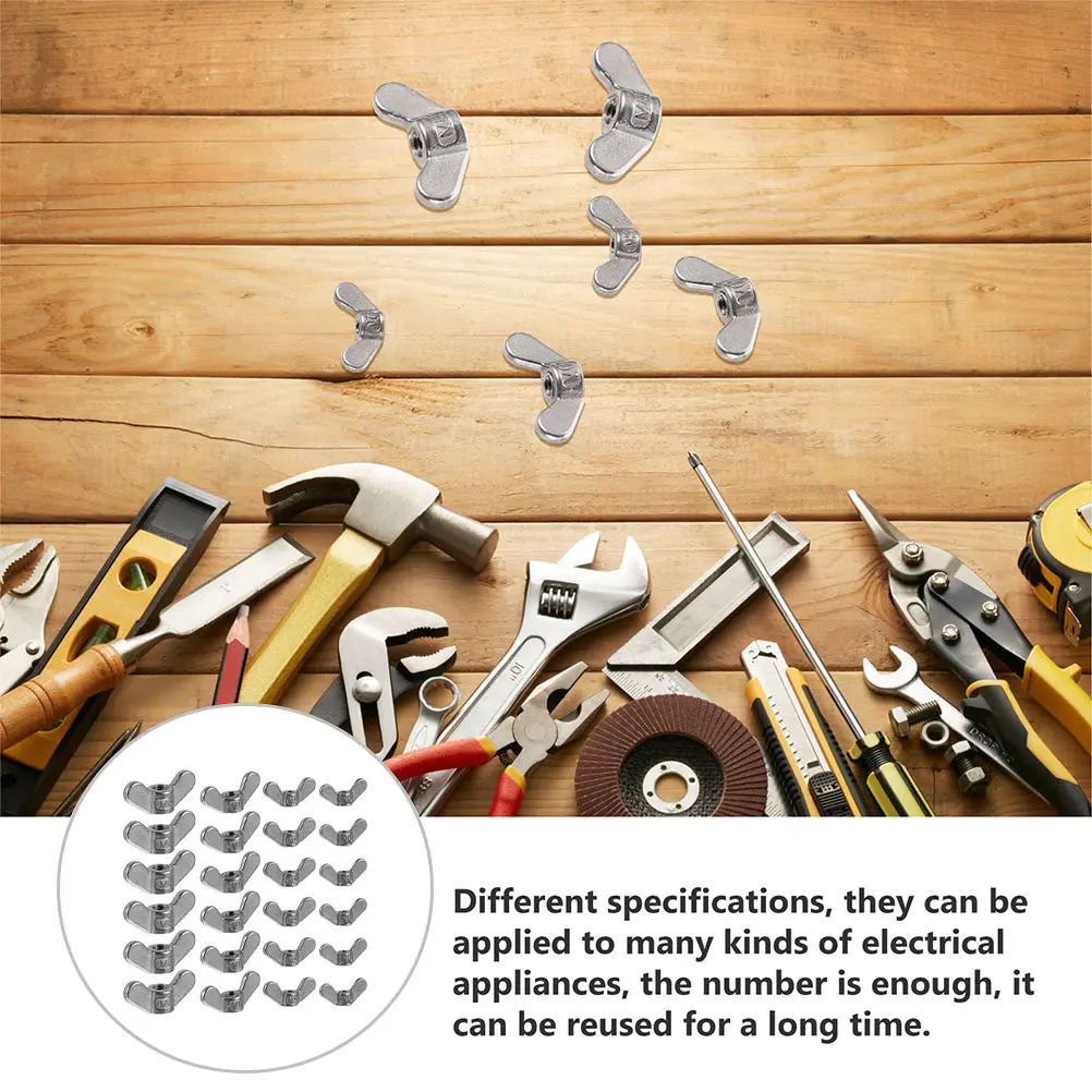 

24Pcs Stainless Nut Butterfly Handle Nut Easy Hand-Tighten No-Tool Fastener for Outdoor DIY Electronics Machinery