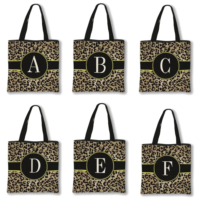 

2022 Women Leopard Hand Bag Winter Leopard Print Tote Bags Female 26 Initials Letter Underarm Bags Soft Shoulder Shopping Bag