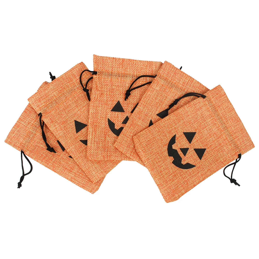 Halloween Party Candy Bag Burlap Bag with Drawstring Halloween Pumpkin Gift Bag Trick or Treat Kids Halloween Party Favor