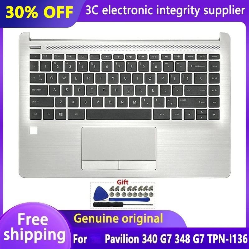 

New Original For Pavilion 340 G7 348 G7 TPN-I136 Laptop Upper Cover Palmrest Top Case US Keyboard Touchpad Silver L81308-001