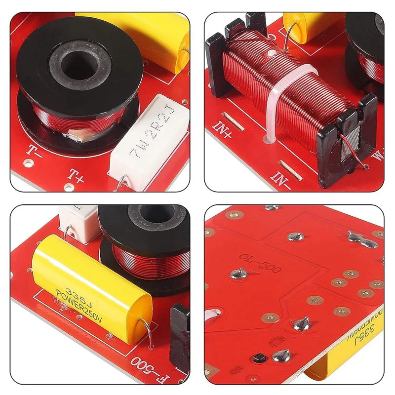 3 Piece 2-Way Speaker System Audio Crossover Filters Red 130W Frequency Distributor