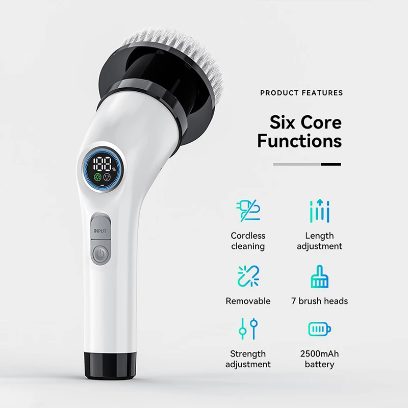 Electric Spin Scrubber Shower Scrubber Cordless Cleaning Brush With 7 Replaceable Brush Heads And Squeegee Adjustable Extension