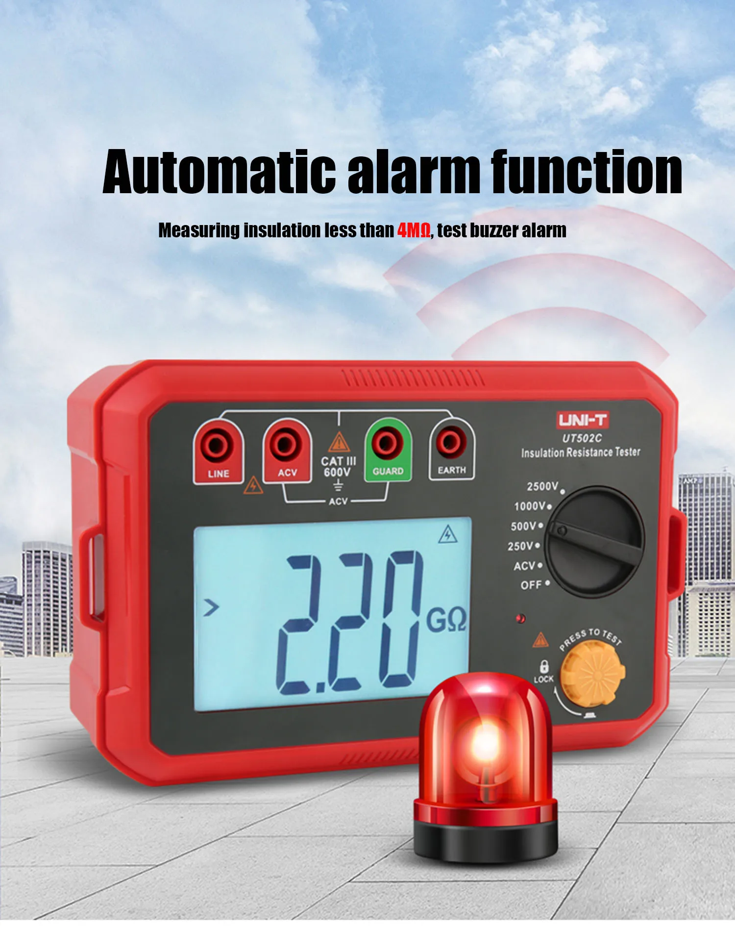 UNI-T Insulation Resistance Tester UT501C 100V 250V 500V 1000V Digital Megohmmeter 5GΩ High Voltage Motor Cable Ohm Megommeter