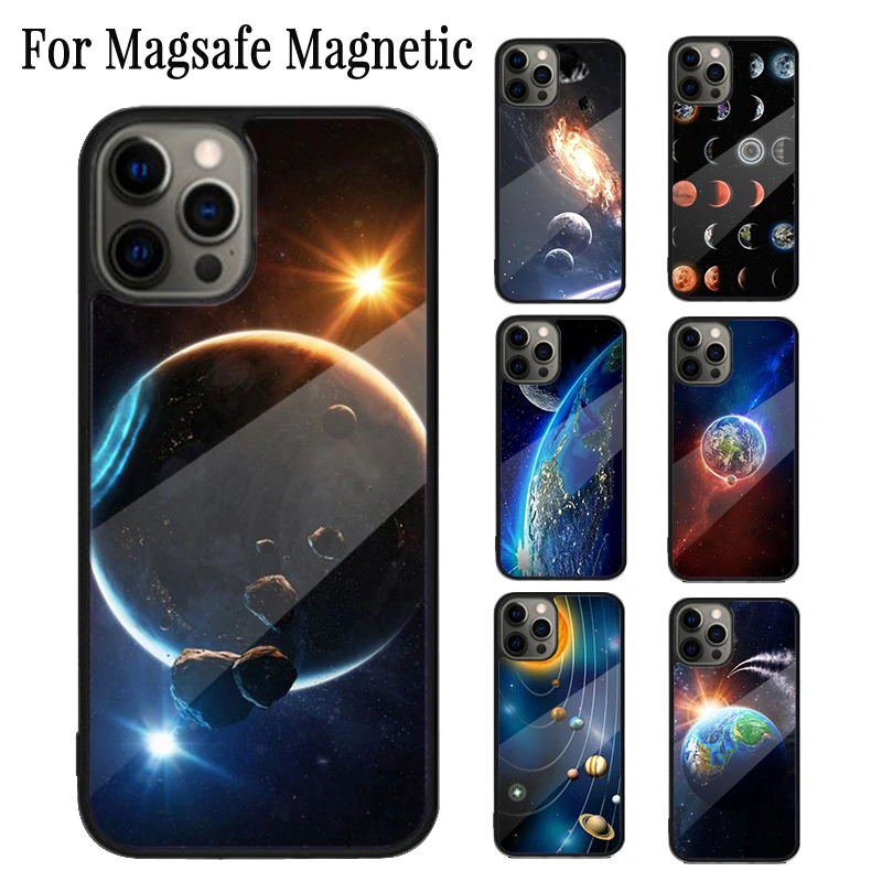 Earth Moon Sun Planet Magnetic Phone Case Coque For iPhone 16 15 14 Plus 13 12 Mini 11 Pro Max Magsafe Wireless Charging Cover