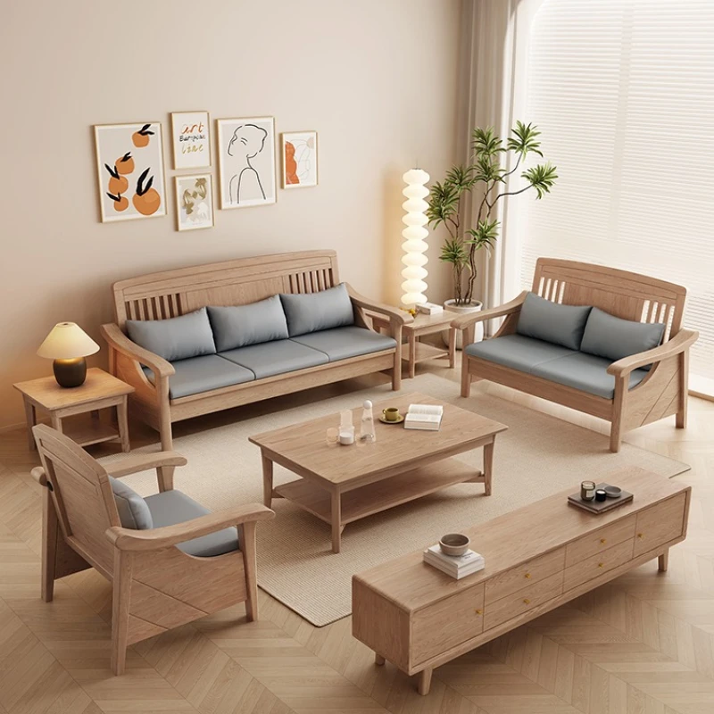 

Solid wood sofa combination small apartment living room sofa modern simple homestay log style furniture