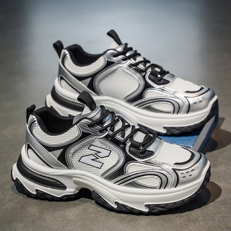 

2026 Luxury Designer Men's Sneakers Retro Silver-white Platform Shoes Mesh Breathable Versatile Casual Shoes Zapatillas Hombre