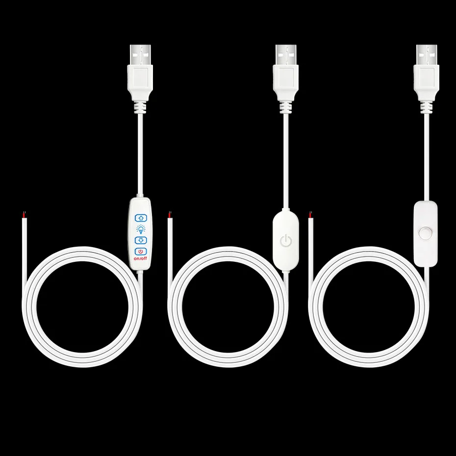 1/3/5Pcs 5V USB Switch Dimmer Cable Male to 2 Core Connection ON/OFF Touch Sensor Power Supply for LED Strip Light Bulb DIY