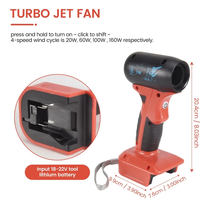 SCLS 터보 제트 팬 130,000RPM 18V 배터리 산업용 덕트 팬용 4단 풍속 휴대용 폭력 팬