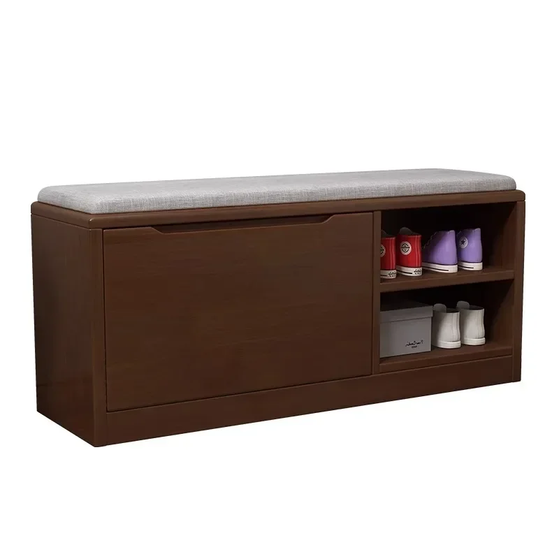 Solid wood shoe cabinet, integrated stool, large-capacity home entrance shoe storage cabinet tipping bucket type