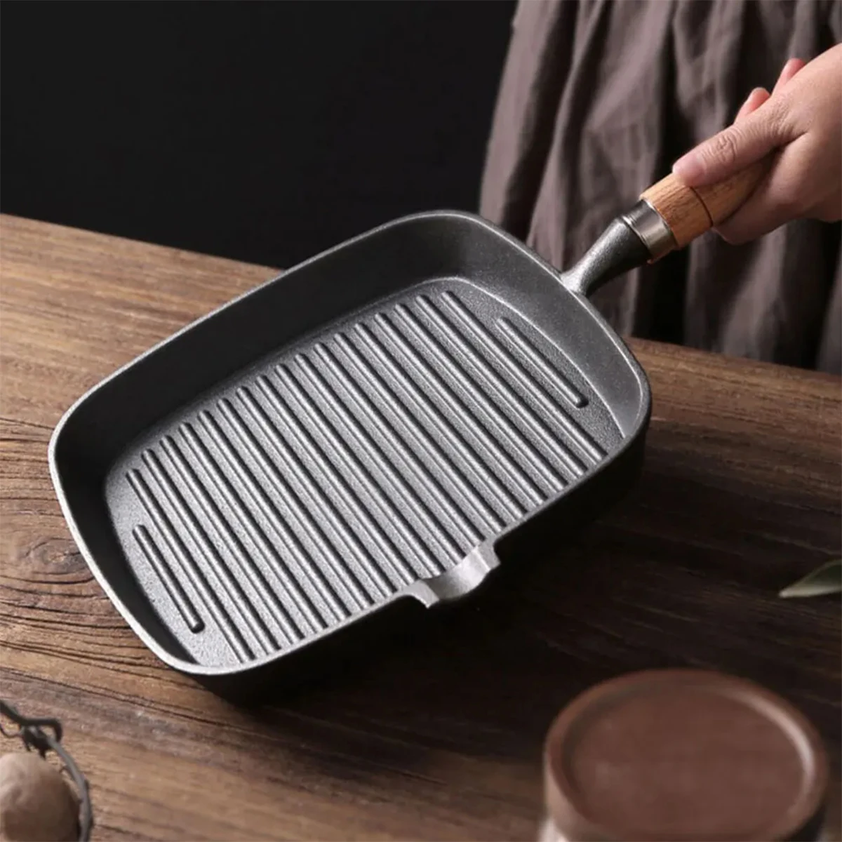 Cast Iron Steak Frying Pan, Uncoated And Non Stick, Household Stripe 24Cm Special Pan For Frying Beef Steak, Flat Bottomed Pan