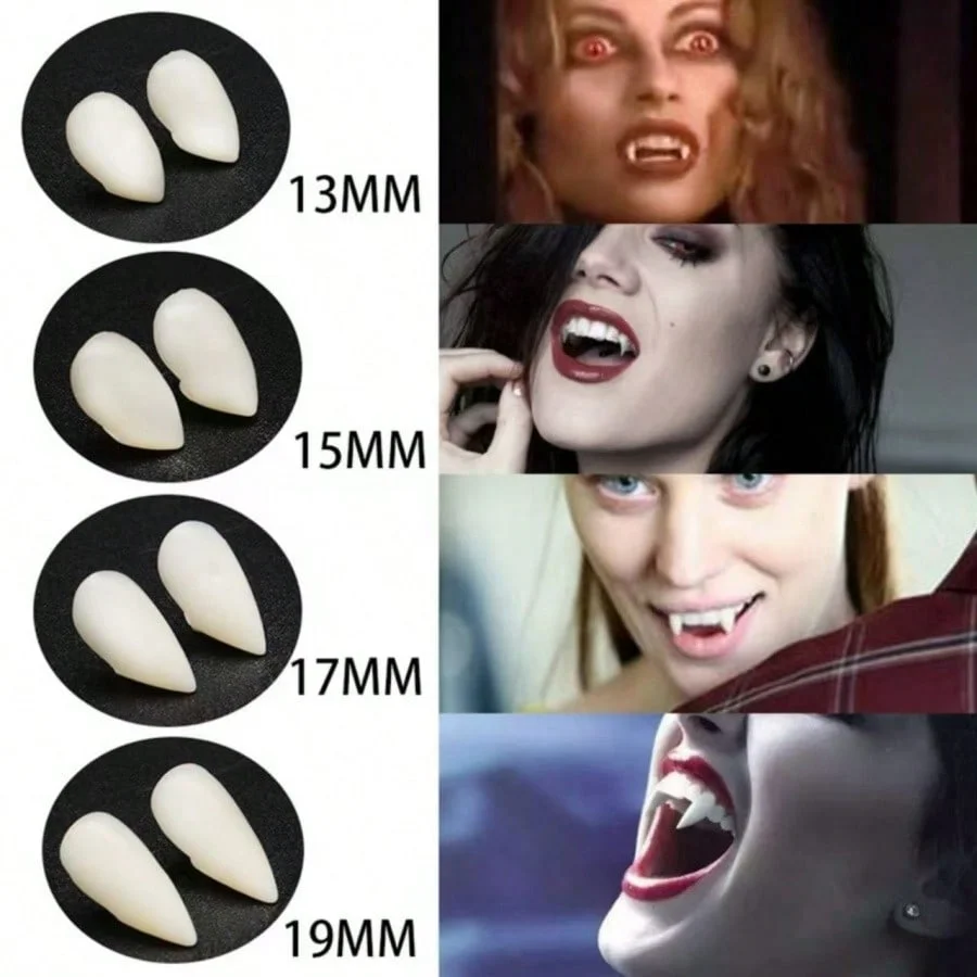 2pcs/Set Realistic Fake Teeth Prank Props Halloween Horror Vampire Zombie Denture Set