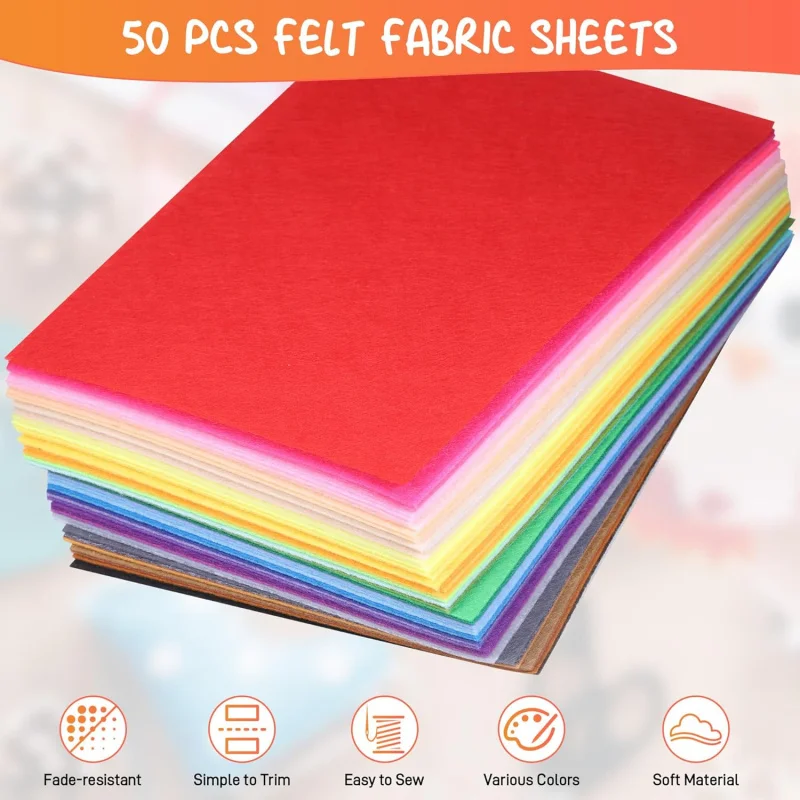 50 Colors Craft , Sheets 20×30cm, Colored Crafting, Durable , A4 , Felt Fabric For Sewin