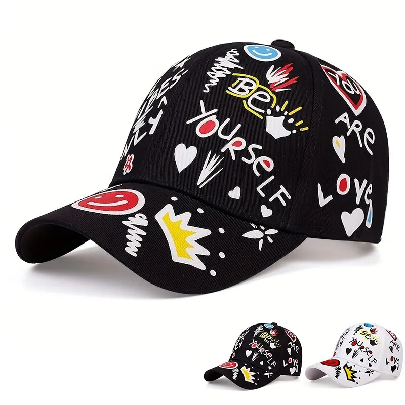 Unisex Letter Graffiti Printing Snapback Baseball Caps Spring and Autumn Outdoor Adjustable Casual Hats Sunscreen Hat