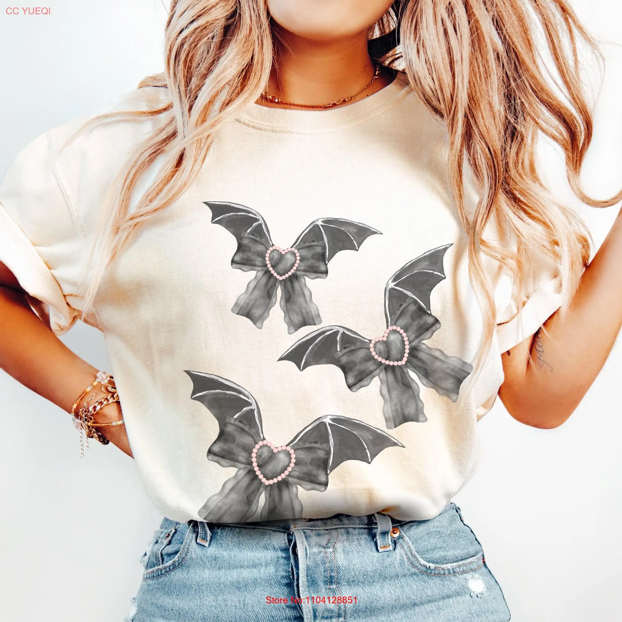 Lace Bow Halloween T Shirt Bats Coquette Girly Spooky Gothic Comfort Colors Crewneck Fall long or short sleeves