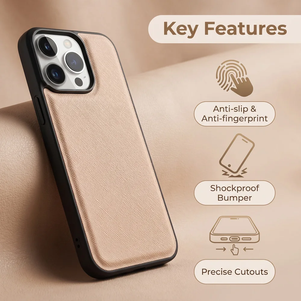 Single Initial Custom Gold Hot Stamping Embossed Case for iPhone 14 15 16 17 18  Pro Max Premium Saffiano PU Leather Phone Cover - view 4