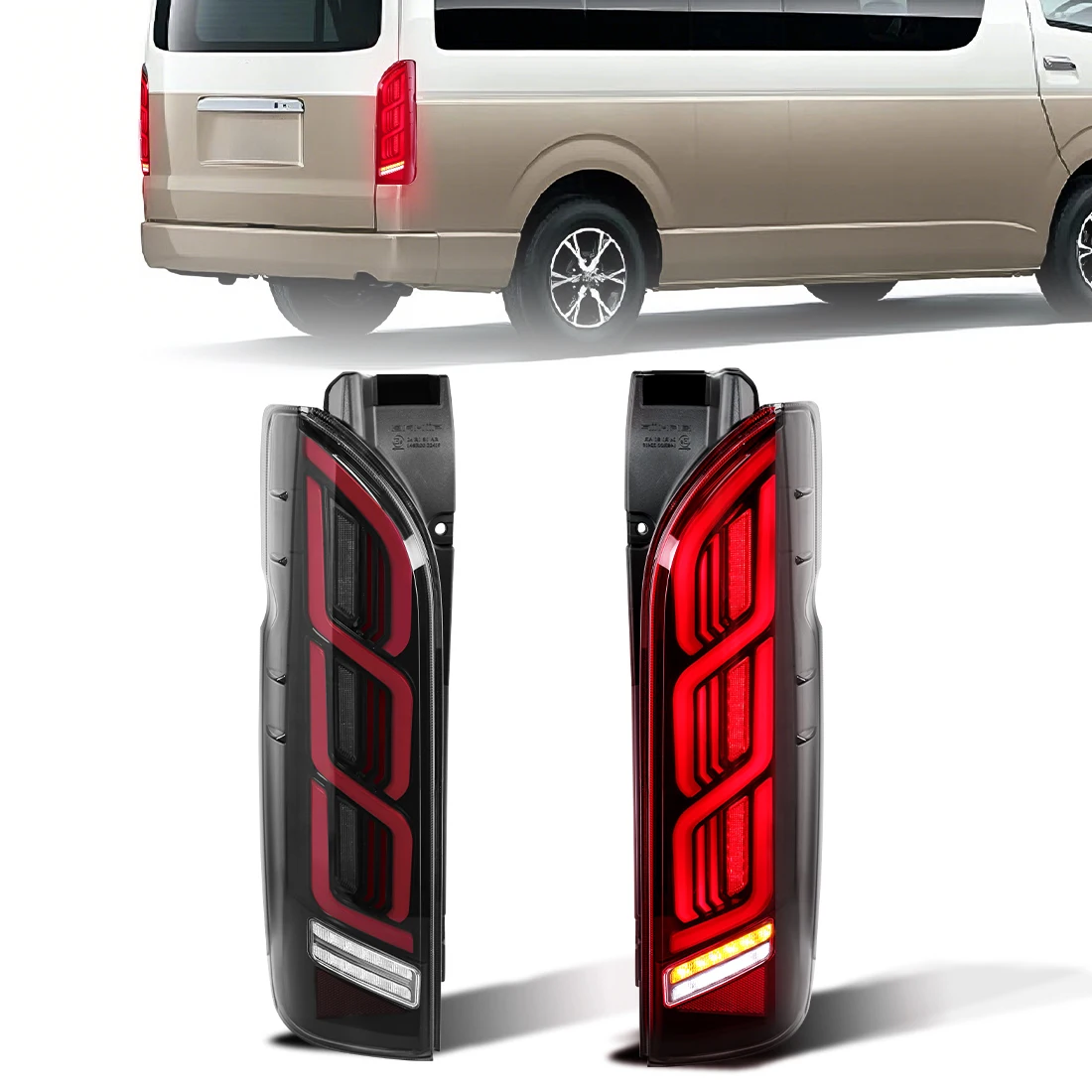 2PCS Tail Lamps For Toyota Hiace 2005 2006 2007 2008 - 2016 2017 2018 Running Brake Reverse Turn Signal Tail Light Taillights