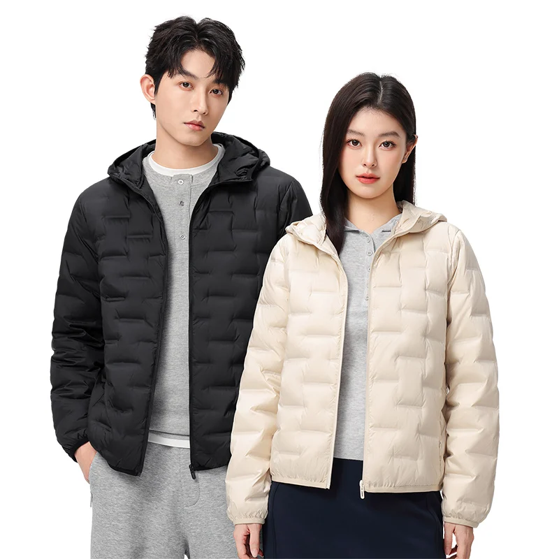 Men Women Lightweight Down Jacket, Outdoor Sports Hooded Puffer Coat, Fleece Lined Warm Parka