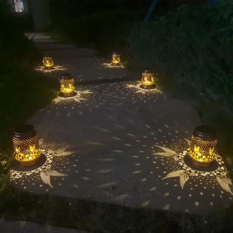 Solar Pathway Lights Outdoor Waterproof Yard Hang Hummingbird Lights Hollowed Out Metal Decorative Landscape Path Lighting For