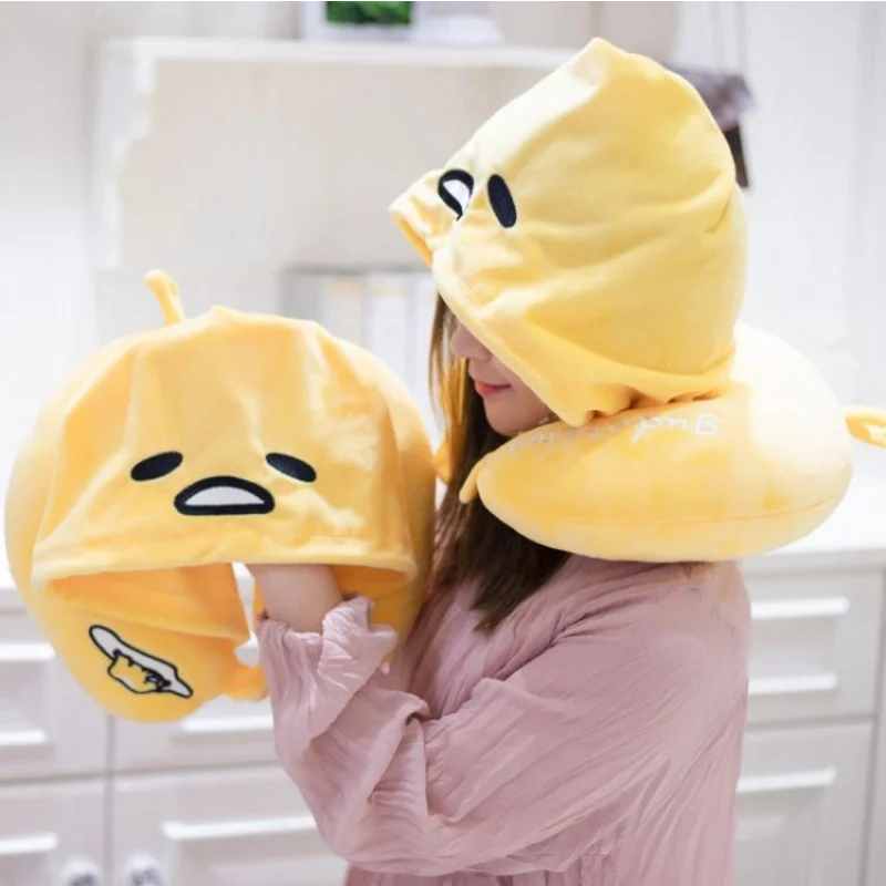 Sanrio Cartoon Gudetama U-shaped Pillow With Head Cover Nap Pillow Portable And Well Stored Office Rest Neck Protection Pillow