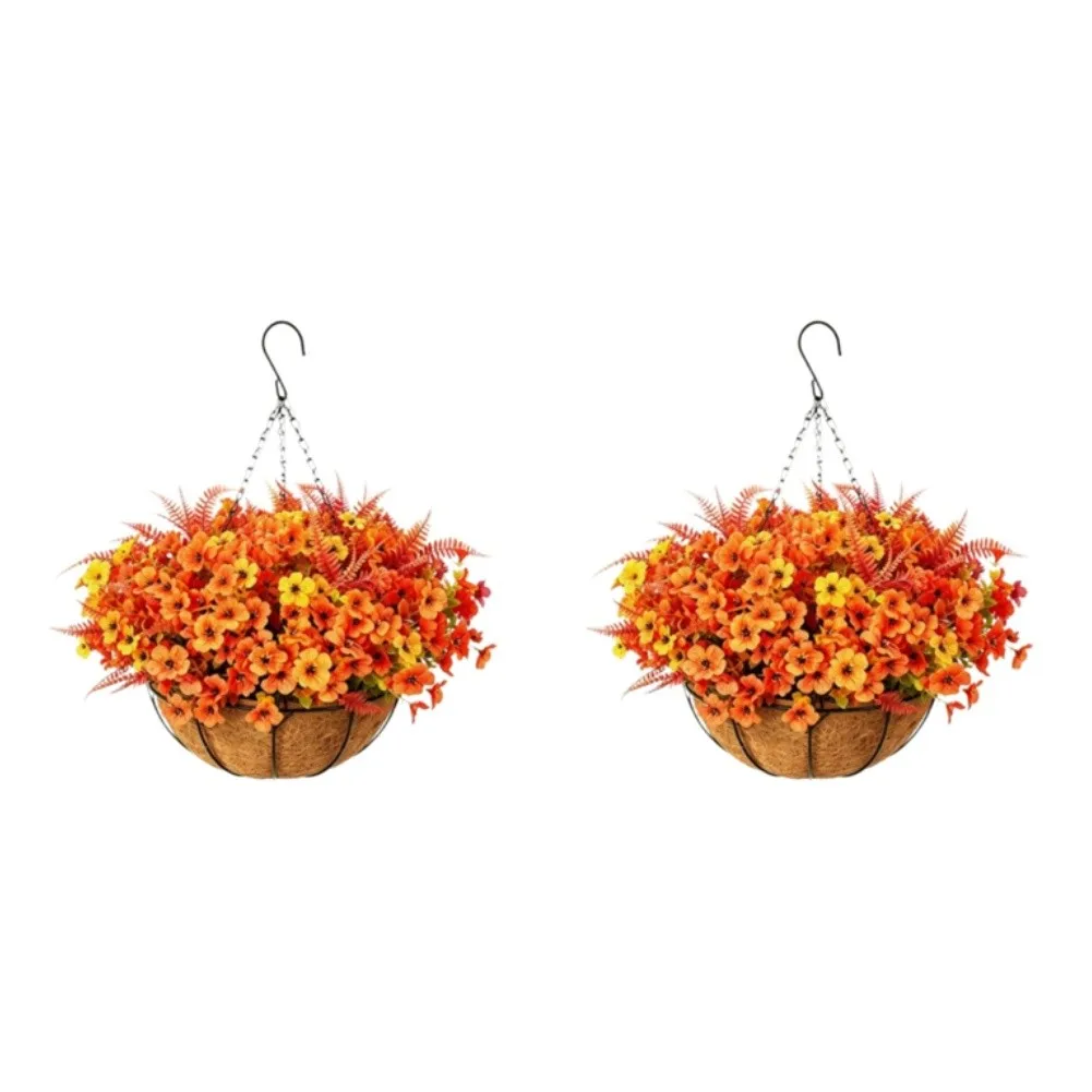Weather Resistant Decor Artificial Hanging Basket For Autumn Season Vibrant Autumn Colors No Sunlight Required