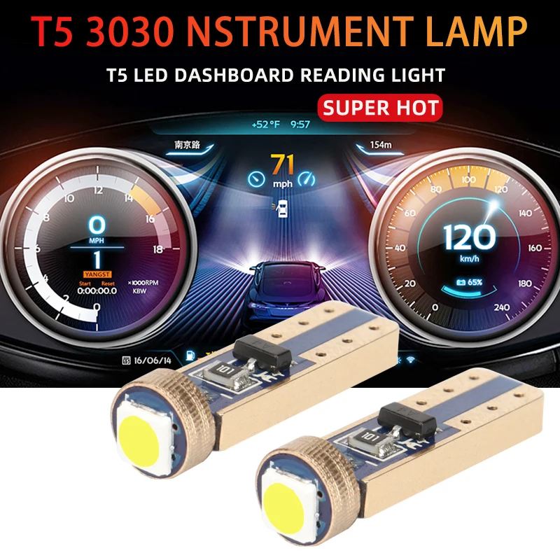 

10 шт. T5 светодиодная лампа W3W 3030Chips супер яркий автомобильный сигнальный индикатор приборной панели авто приборная лампа DC12V универсальная